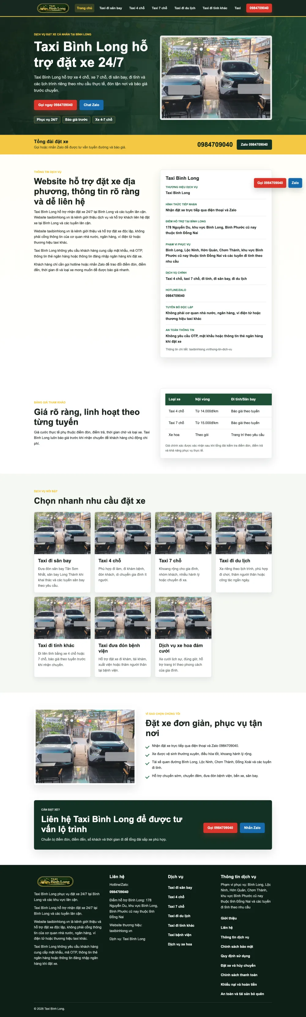Giao diện Taxi Bình Long