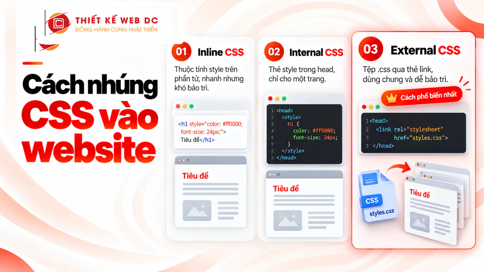 Ba cách nhúng CSS: inline, internal và external