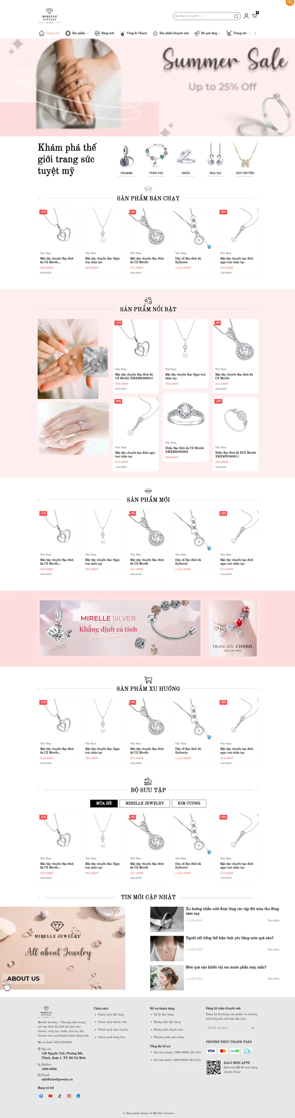 Giao diện Website Mirelle Jewelry