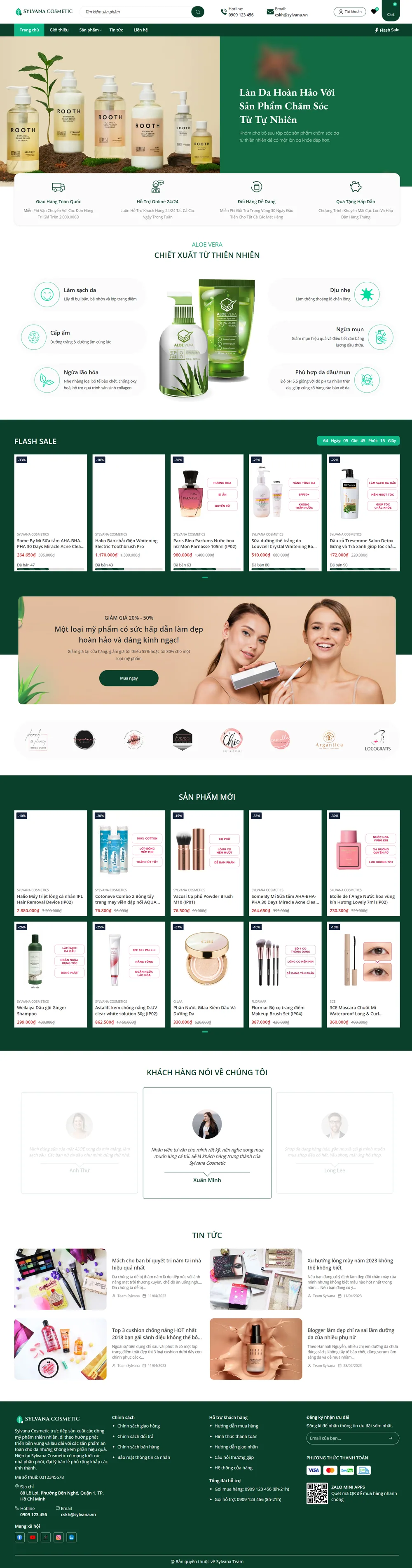 Giao diện Website Sylvana Cosmetic
