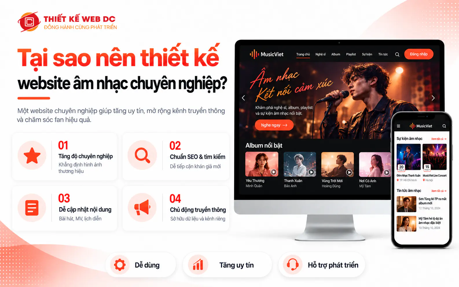Lợi ích của website âm nhạc chuyên nghiệp với ca sĩ, ban nhạc và người hâm mộ