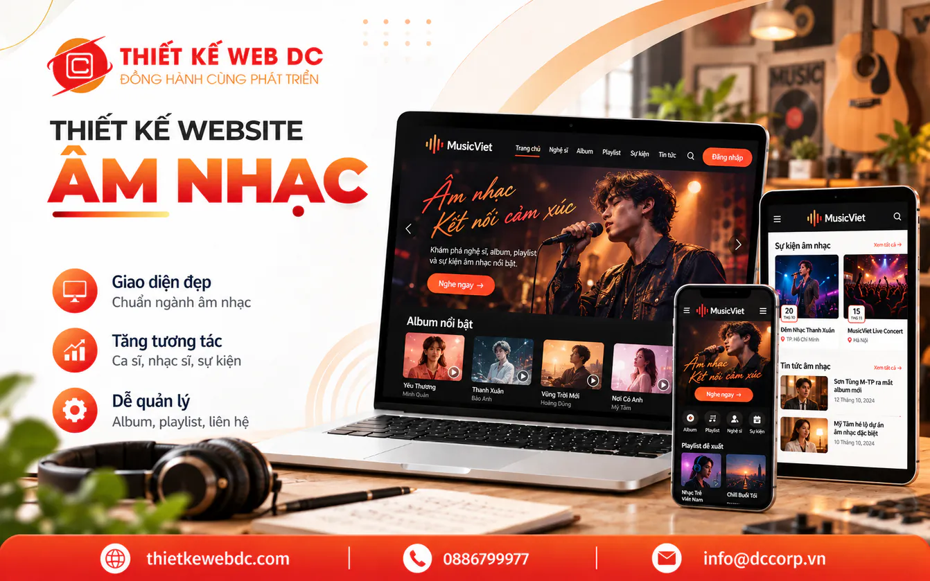 Thiết kế website âm nhạc: Dành cho ca sĩ, Ban nhạc, Nghe nhạc