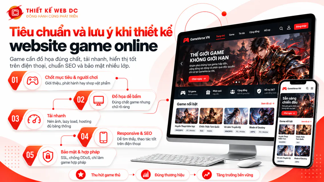 Tiêu chuẩn và lưu ý khi thiết kế website game online