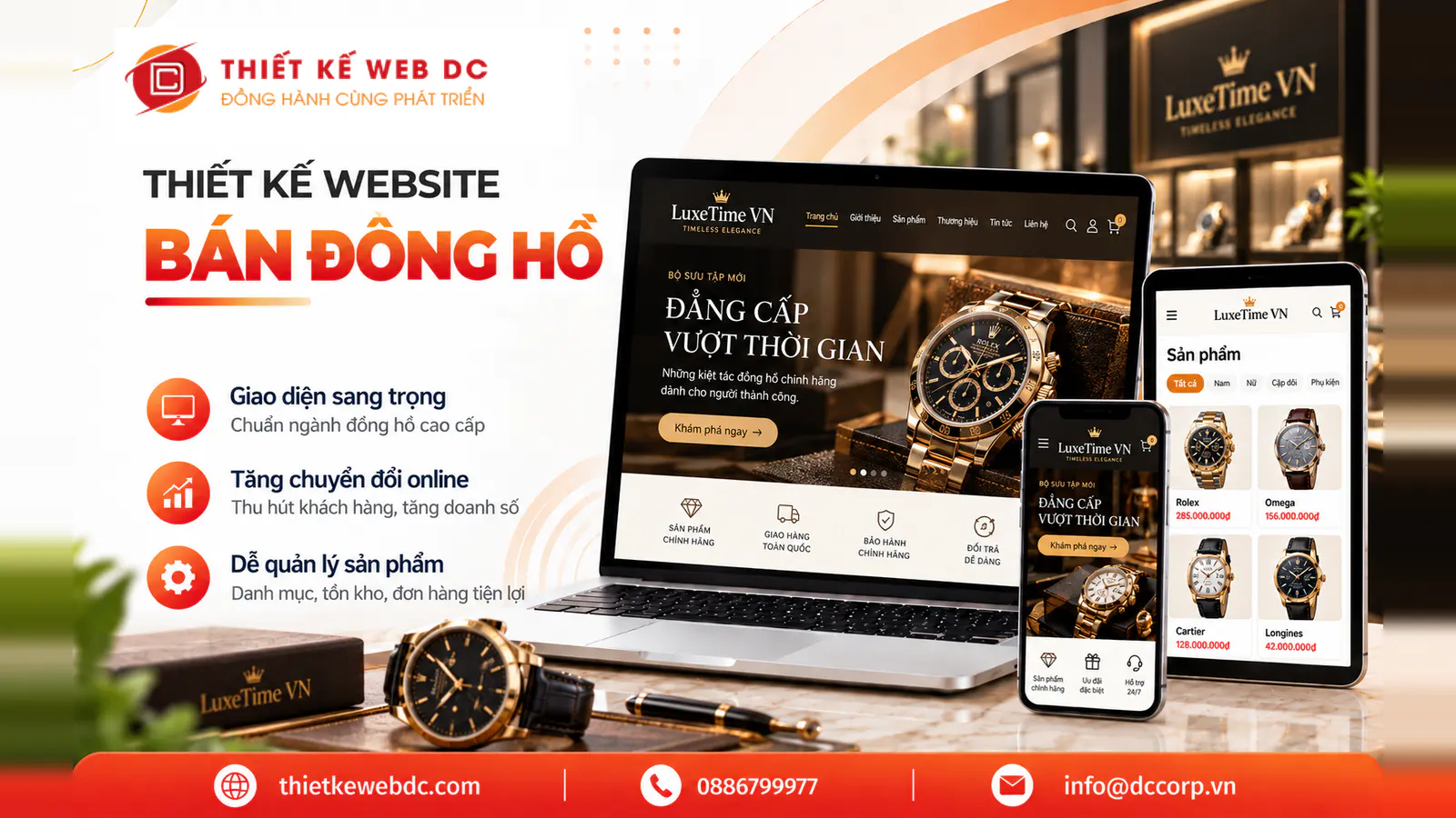 Thiết kế website bán đồng hồ sang trọng, ảnh 360 độ