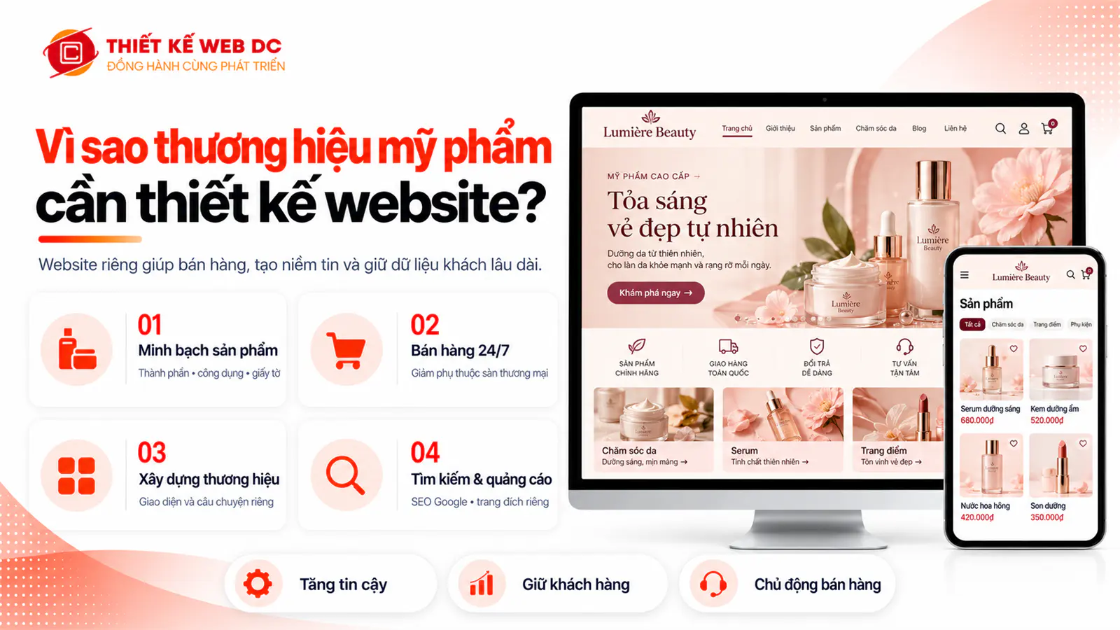 Thiết kế website mỹ phẩm chuẩn SEO, Doanh nghiệp bán hàng hiệu quả