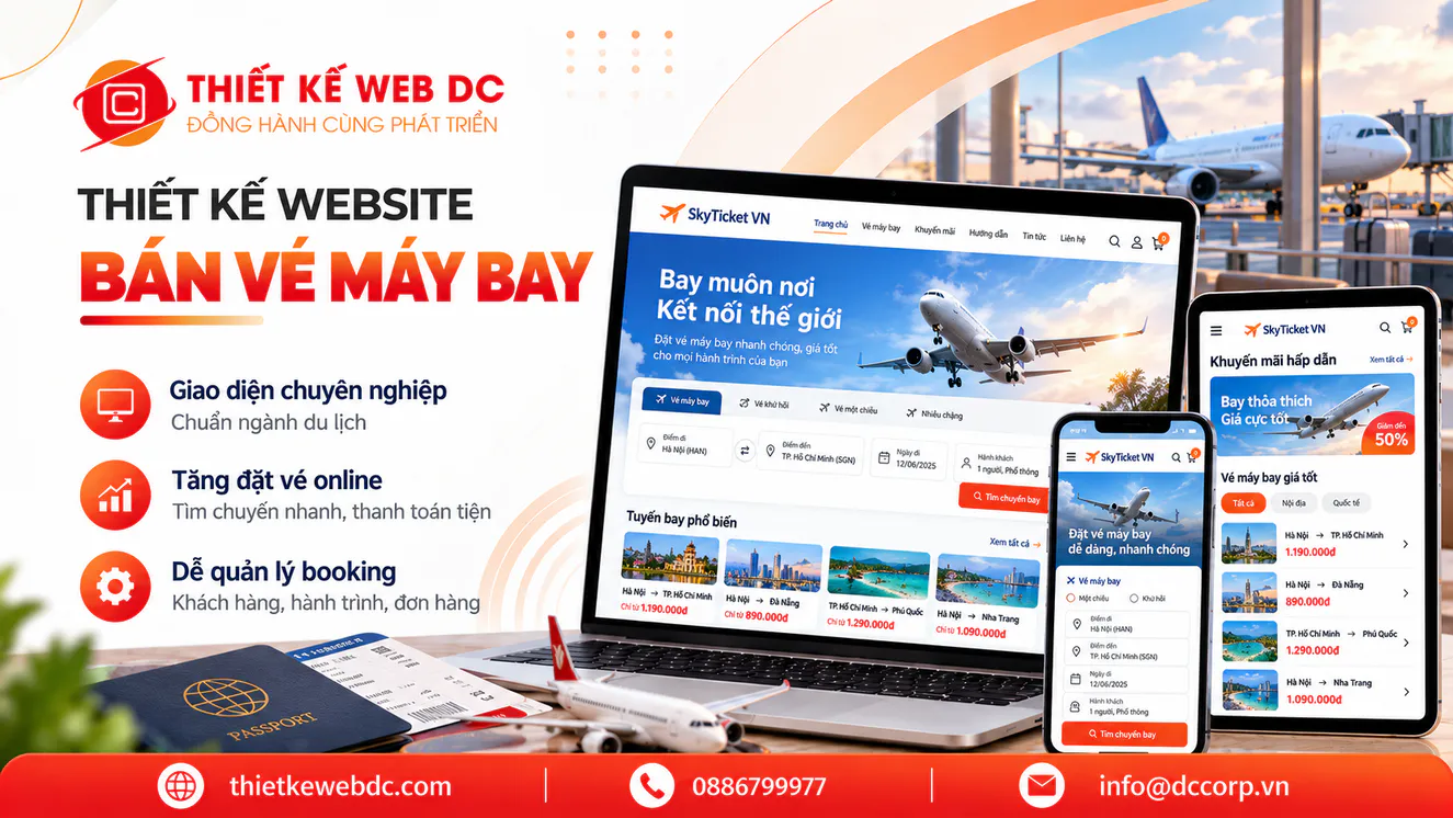 Thiết kế website bán vé máy bay, đặt vé online 24/7