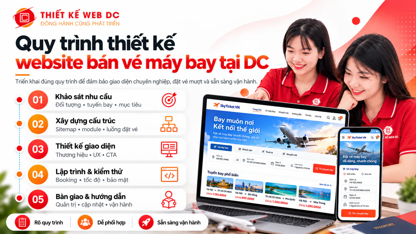 Quy trình 5 bước thiết kế website bán vé máy bay tại Thiết Kế Web DC